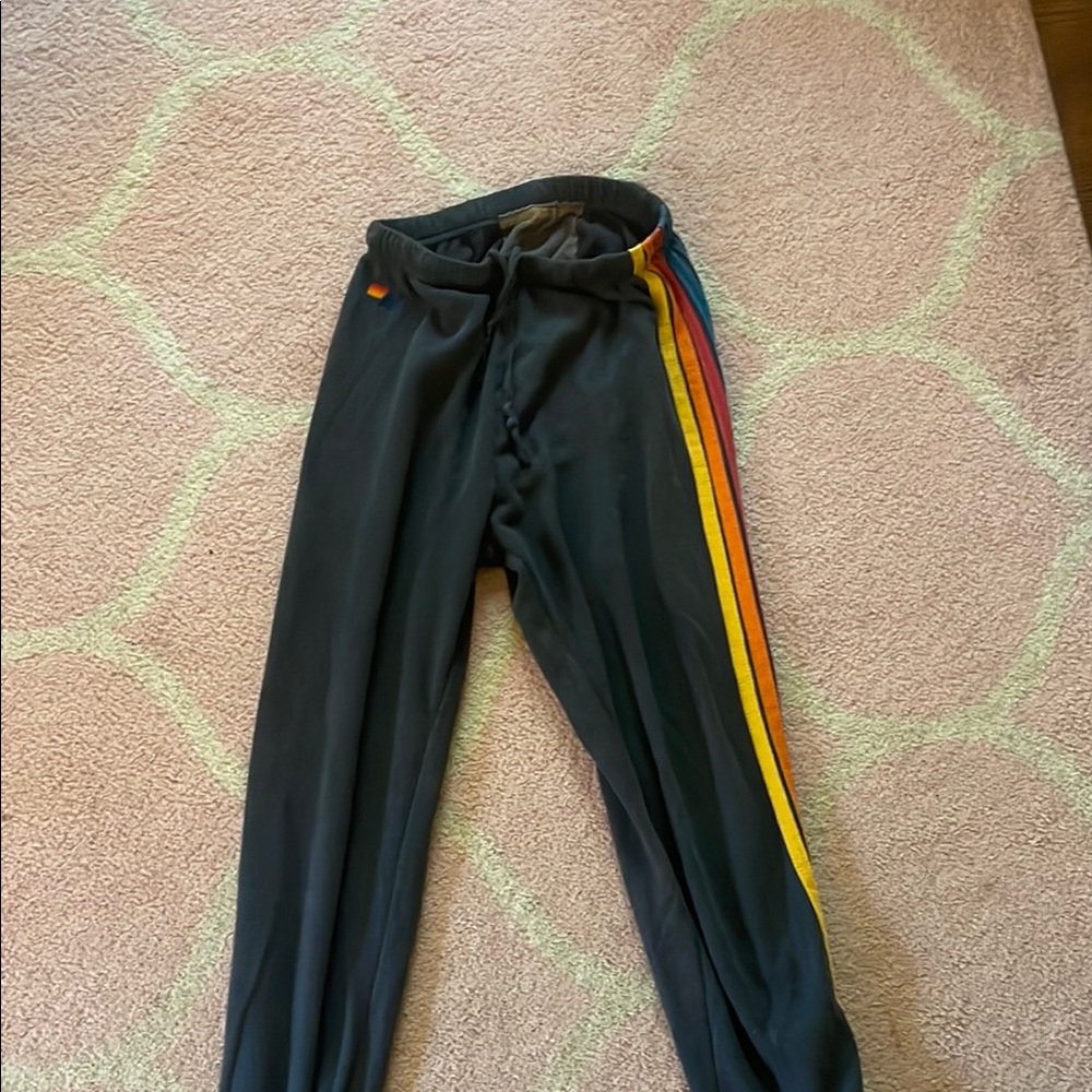 Aviator Nation sweatpants gray with rainbow stripes
